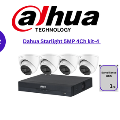 DAHUA AI Starlight 5MP 4CH IP TURRET KIT-4