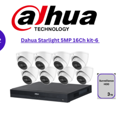 DAHUA AI Starlight 5MP 16CH IP TURRET KIT-6