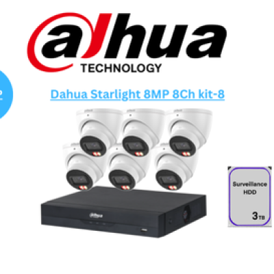 DAHUA AI Starlight 8MP 8CH IP TURRET KIT-8