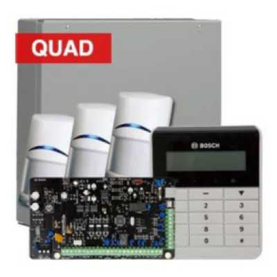 BOSCH, Solution 3000, Alarm kit, Includes ICP-SOL3-P panel, IUI-SOL-TEXT Alphanumeric LCD keypad, 3x ISC-BPQ2-W12 Quad PIR detectors, Siren Kit (Internal and External Siren)