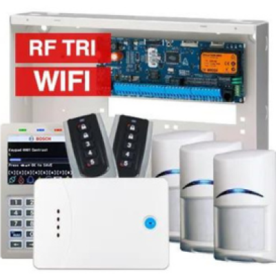 BOSCH, Solution 6000, Wireless alarm kit, Inc CC610PB panel, CP737B Wifi Prox LCD keypad, 3x RFDL-11 wireless TriTech detectors, 1x RF120 LAN receiver, 2x RF110 transmitters, Siren Kit (Internal and External Siren)
