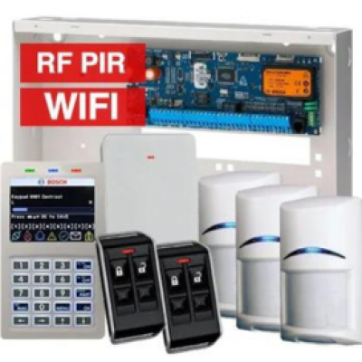 BOSCH, Solution 6000, Wireless alarm kit, Inc CC610PB panel, CP737B Wifi Prox LCD keypad, 3x RFPR-12 wireless PIR detectors, RFRC-STR2 Radion receiver, 2x RFKF-FB transmitters, Siren Kit (Internal and External Siren)