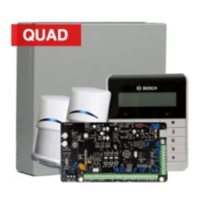 BOSCH, Solution 2000, Alarm kit, Includes ICP-SOL2-P panel, IUI-SOL-TEXT Alphanumeric LCD keypad, 2x ISC-BPQ2-W12 Quad PIR detectors, Siren Kit (Internal and External Siren)